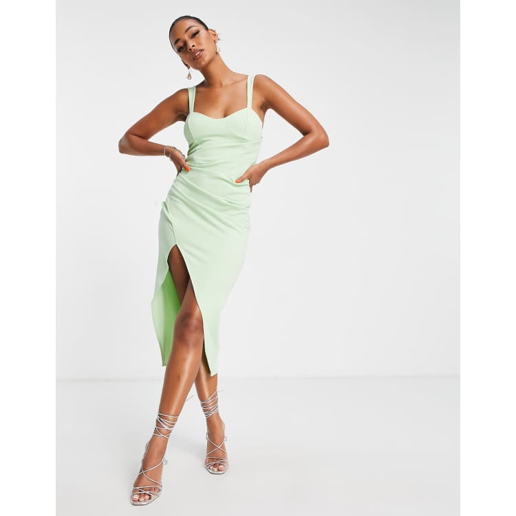 ASOS DESIGN cami drape corset midi dress in green