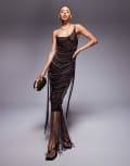 [ASOS DESIGN] ASOS DESIGN cami draped fringed maxi dress with knotting in brown and cream ombre-Multi 8 Ombre
