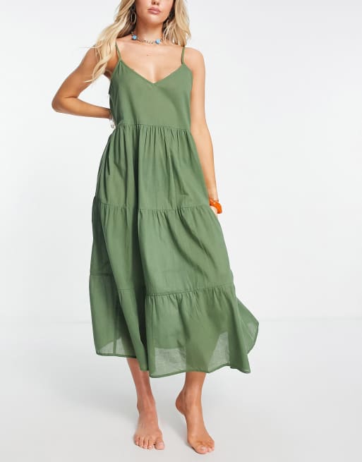 ASOS DESIGN cami drop hem midaxi beach dress in khaki