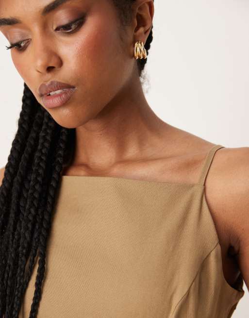 ASOS DESIGN cami dropped waist midi dress in camel, 2 of 4