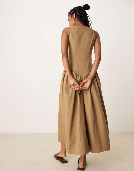 ASOS DESIGN cami dropped waist midi dress in camel, 4 of 4