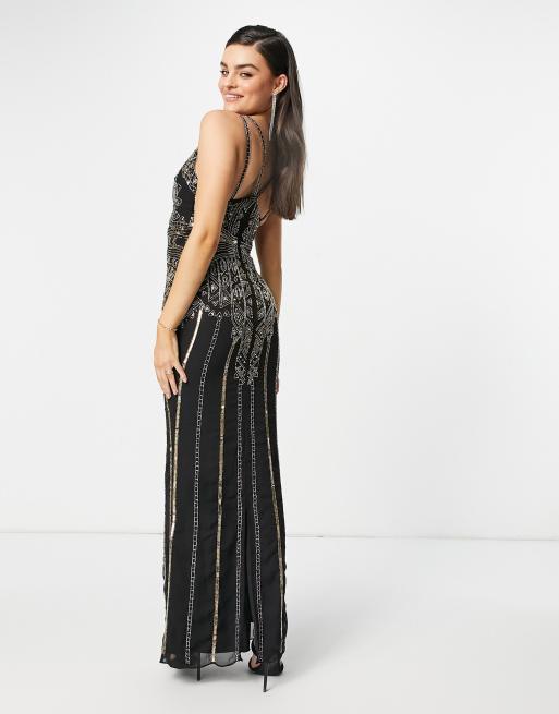 ASOS DESIGN cami embellished maxi dress in gold and black