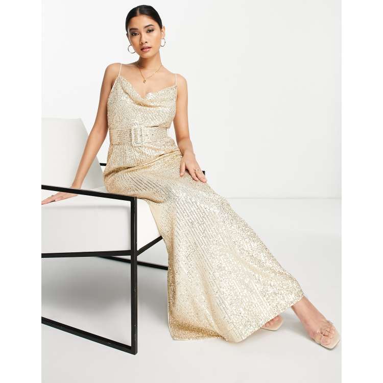 Asos gold 2025 maxi dress