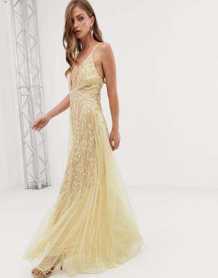 yellow embellished maxi dress