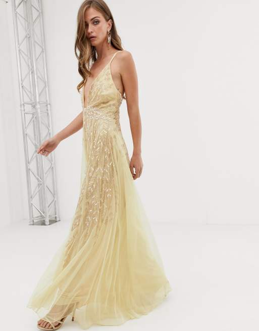 Asos yellow outlet embellished dress