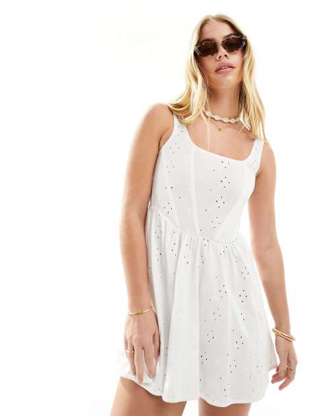 ASOS DESIGN cami floral broderie skater mini dress in white - view 1