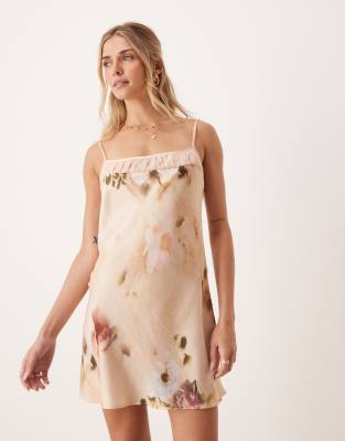 Asos Design Cami Floral With Ruched Bust Detail Mini Dress
