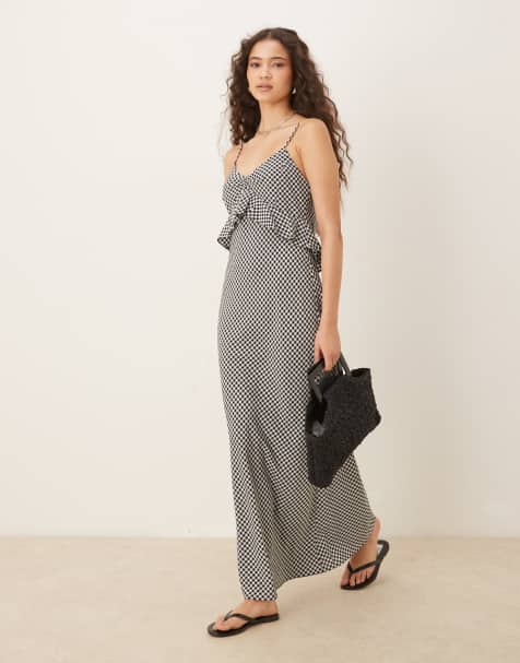 ASOS DESIGN cami frill maxi dress in black white check - view 1