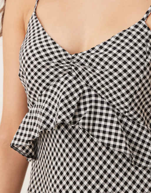 ASOS DESIGN cami frill maxi dress in black white check, 3 of 4
