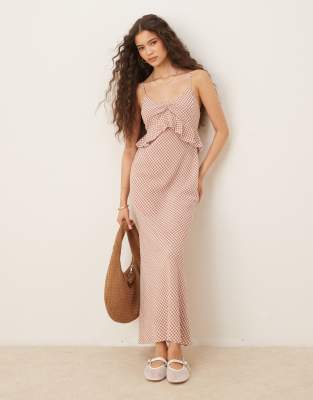 ASOS DESIGN cami frill maxi dress in brown gingham print