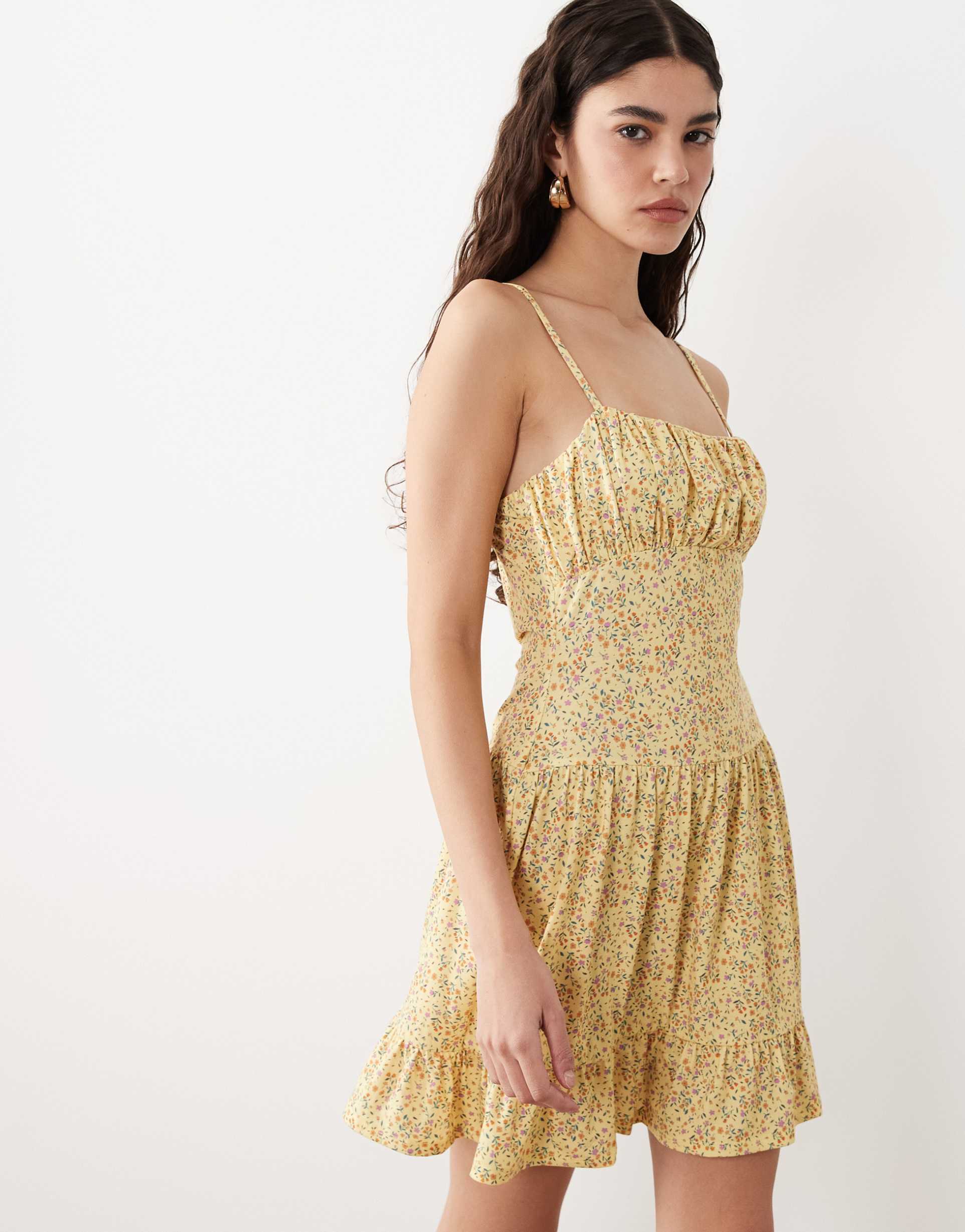 asos design cami gathered skirt mini dress in floral print