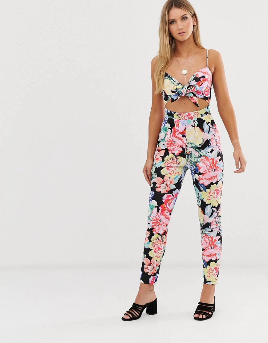 ASOS DESIGN - Cami-jumpsuit met geknoopte voorkant en bloemenprint-Multi