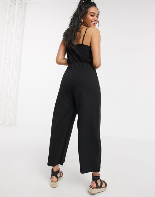 ASOS DESIGN linen cami jumpsuit in black