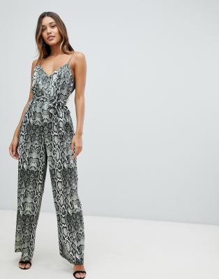 snake print wide leg jumpsuit