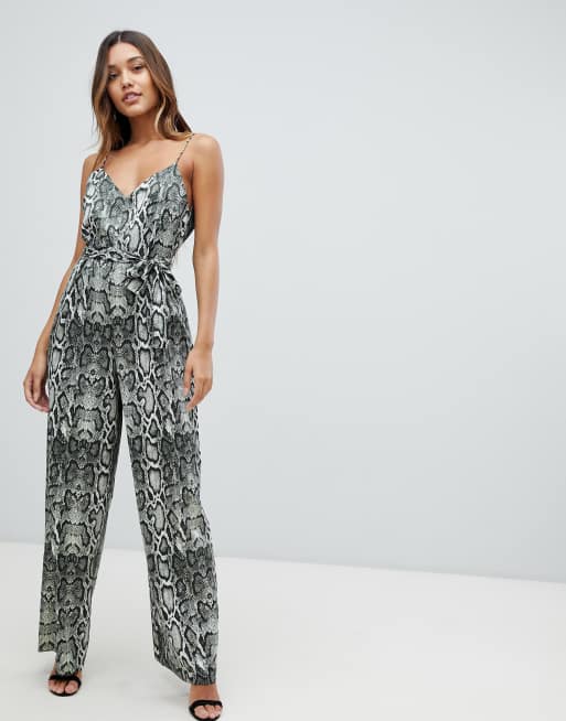 Snake print wide store leg jumpsuit