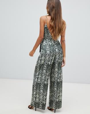 snake print wide leg jumpsuit