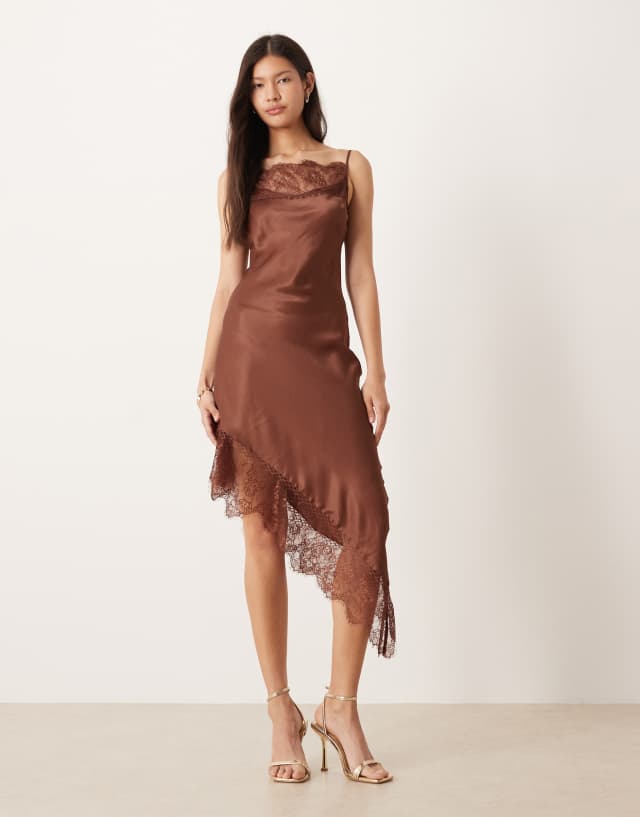 satin asymmetrical hem cami dress ASOS Design - Lace Detail Asymmetric Mini - Women - Viscose - 4 US Color:Olive Green Fully lined for a pattern_Bows Princess Tulle A Line