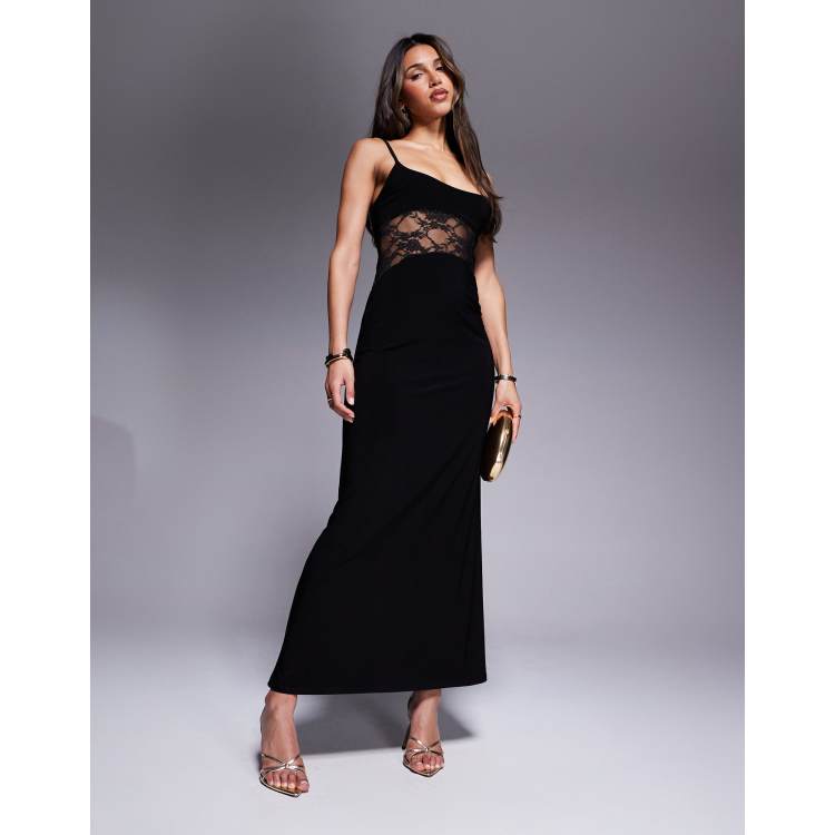 strapless open back dress Rent ASOS DESIGN Lace Insert Pleated Midi Dress With Embroidery In Navy