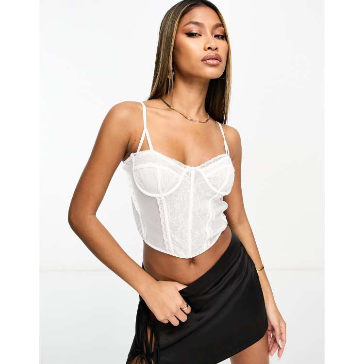 ASOS DESIGN cami lace longline corset top in white