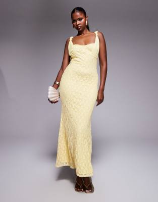 Asos Design Cami Lace Maxi Dress With Overlay Mesh Strap Detail In Yellow