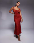 [ASOS DESIGN] ASOS DESIGN cami lace maxi dress with overlayed mesh strap detail in rust-Brown M Rust