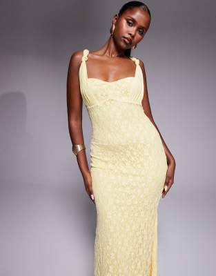 ASOS DESIGN cami lace maxi dress with overlayed mesh strap detail in yellow - view 1