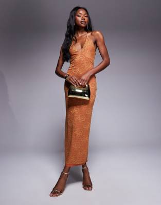 ASOS DESIGN cami lace maxi dress with sheer panels in orange