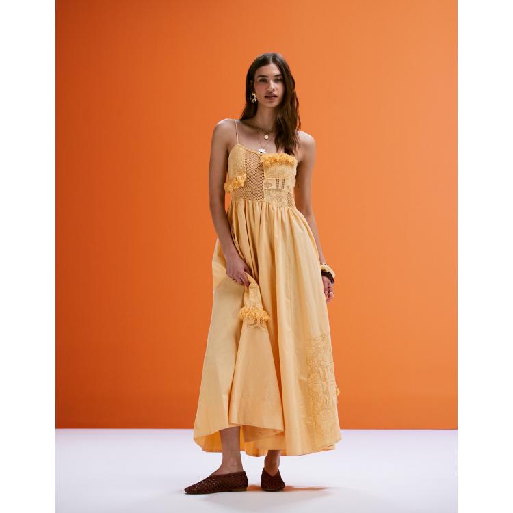 ASOS DESIGN cami lace patchwork midi dress in yellow | ASOS