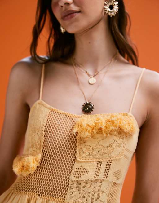 ASOS DESIGN cami lace patchwork midi dress in yellow