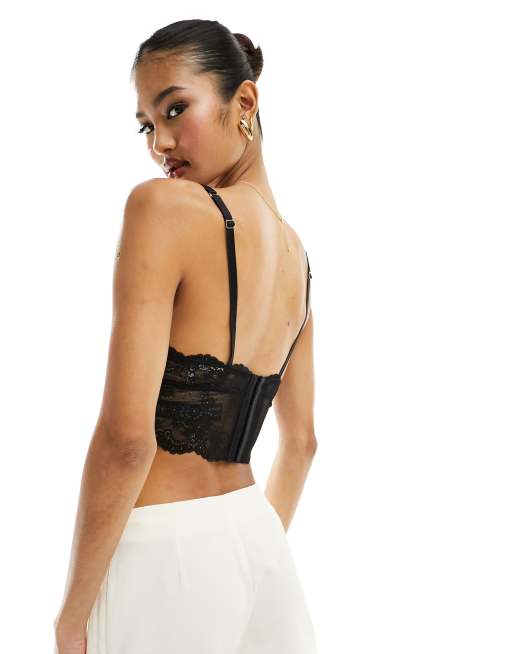 ASOS DESIGN cami lace longline corset top in black