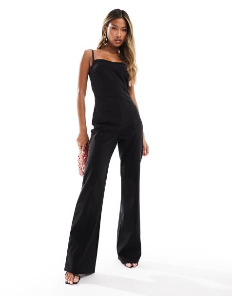 Black Pu Cup Detail Cut Out Chest Jumpsuit