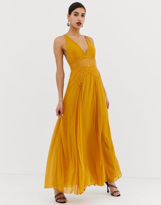 asos design cami maxi dress in crinkle chiffon with lace waist and strappy back detail