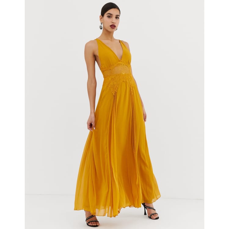 ASOS DESIGN cami maxi dress in crinkle chiffon with lace waist and strappy  back detail | ASOS
