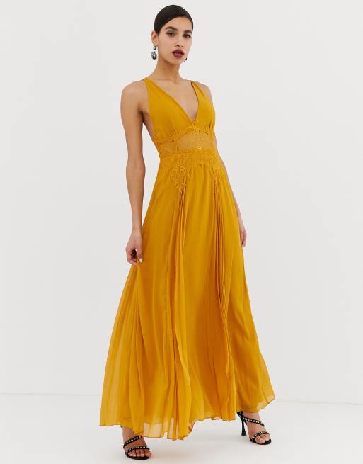 ASOS DESIGN cami maxi dress in crinkle chiffon with lace waist and ...