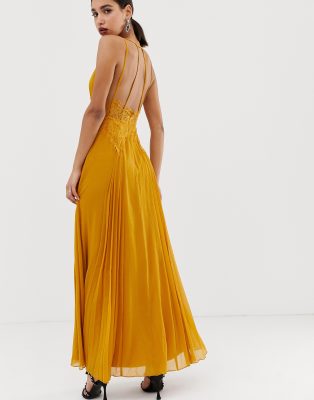 asos design cami maxi dress in crinkle chiffon with lace waist and strappy back detail