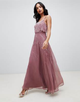 ASOS DESIGN cami maxi dress with delicate pearl and beaded crop top | ASOS