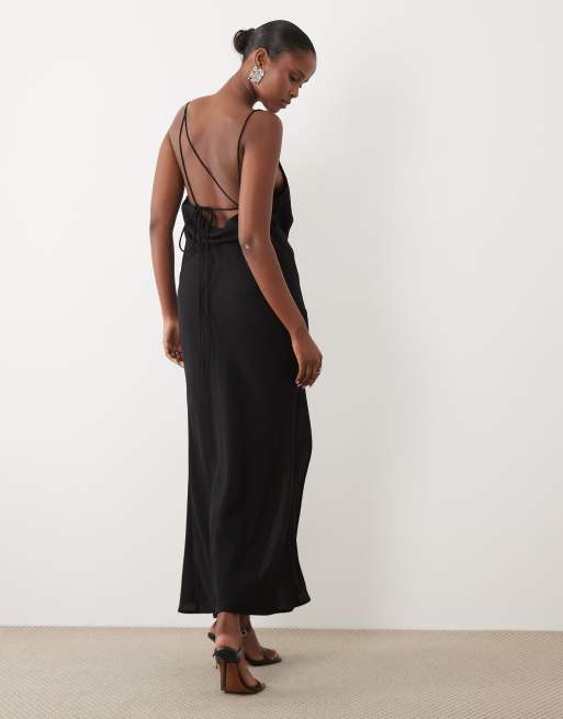 ASOS DESIGN cami maxi dress with draped detail in black, 4 of 4