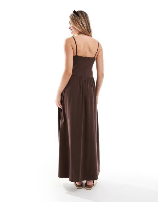 asos brown maxi dress ASOS DESIGN cami maxi dress with full hem in brown