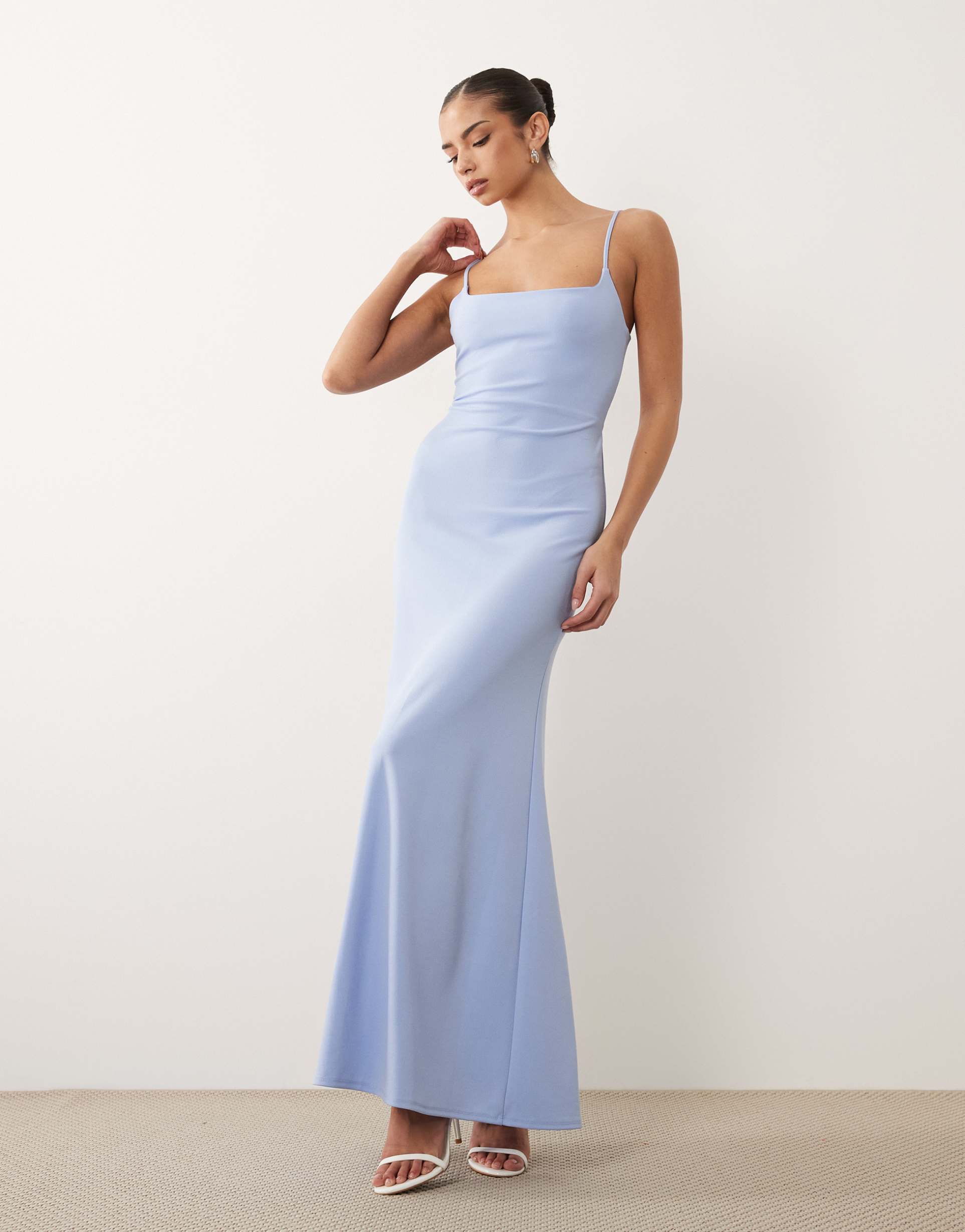 asos design cami maxi dress with lace-up back in baby blue