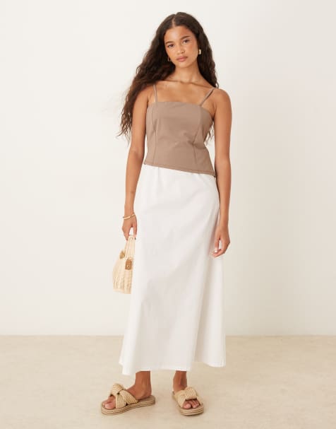 ASOS DESIGN cami maxi dress with poplin skirt in mocha - view 1