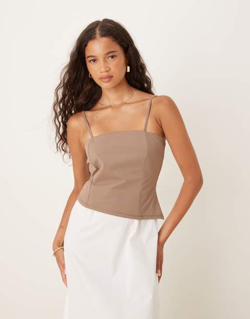 ASOS DESIGN cami maxi dress with poplin skirt in mocha