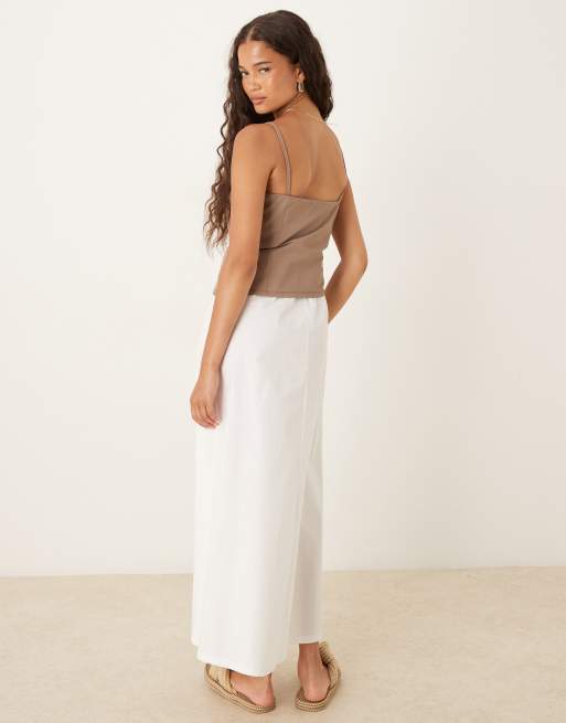 ASOS DESIGN cami maxi dress with poplin skirt in mocha, 3 of 4