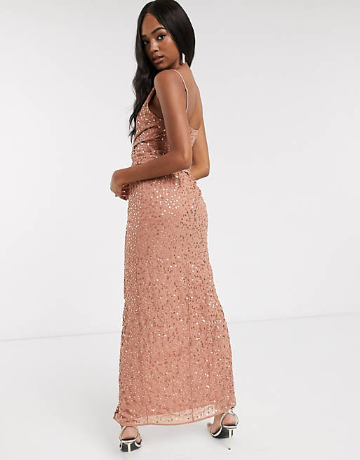 Women cami maxi dress with wrap waist in scatter sequin 