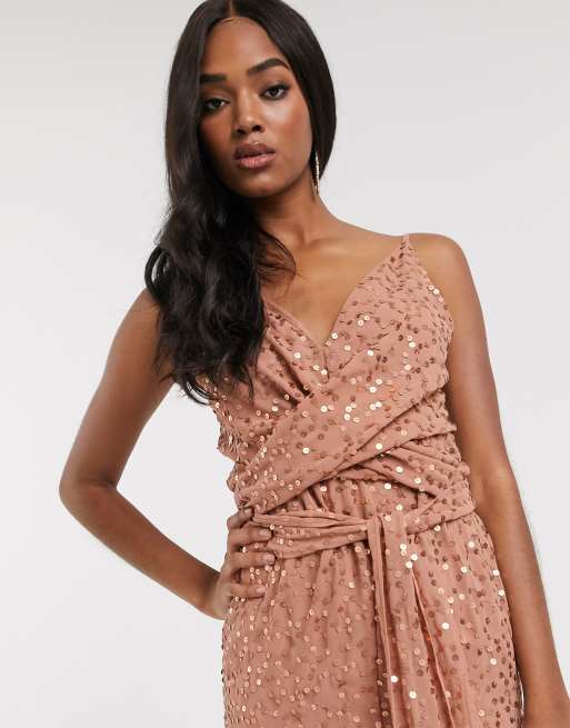 ASOS DESIGN cami maxi dress with wrap waist in scatter sequin