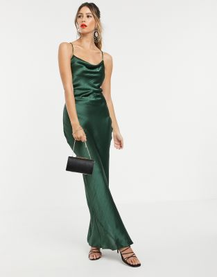 green slip dress cowl neck