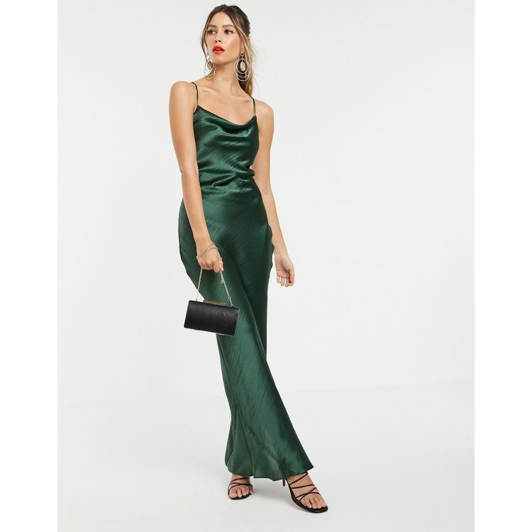 ASOS DESIGN cami maxi slip dress in high shine satin with lace up
