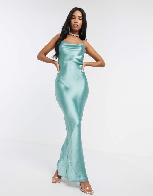 ASOS DESIGN cami maxi slip dress in high shine in satin with lace