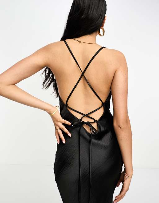 ASOS DESIGN cami mini slip dress in high shine satin with lace up back