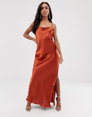 ASOS DESIGN cami maxi slip dress in high shine satin with strappy back ...