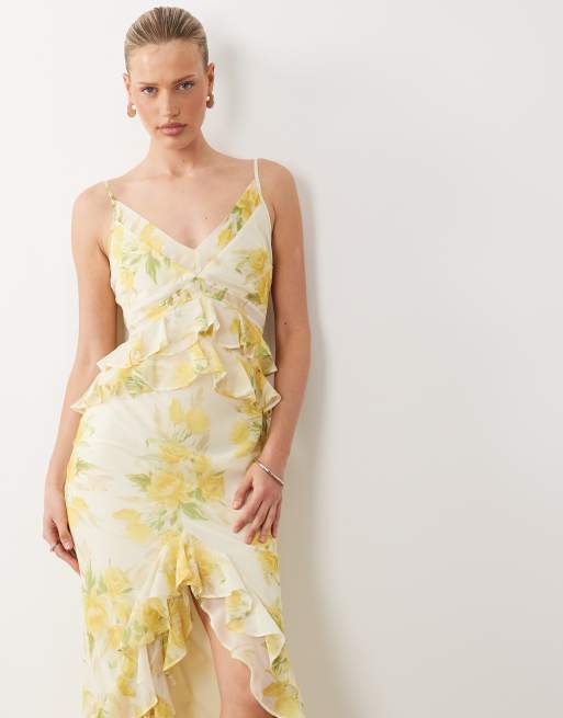 ASOS DESIGN - Cami-maxikjole med flæser og søjlesnit i blomstermønster og prikket print, 2 af 4